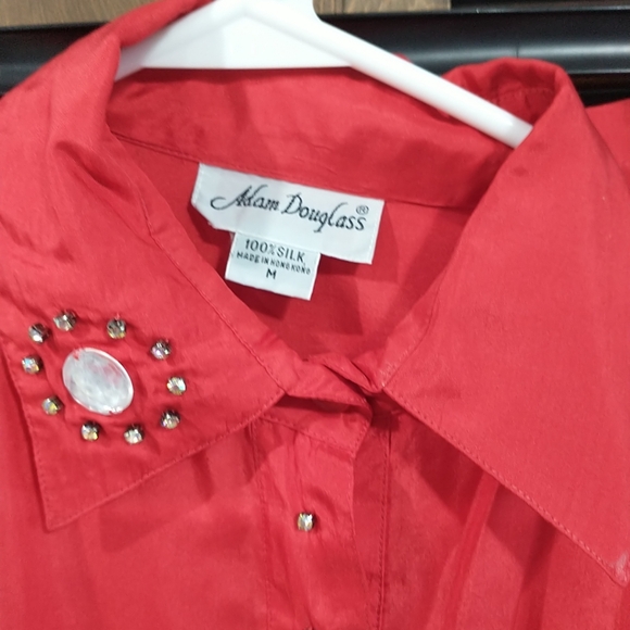 Vintage Adam Douglass Cherry Red 100% Silk Skirt & Blouse Set Size Medium - Picture 8 of 9